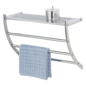 WENKO Exclusiv Pescara Wandregal mit Handtuchstangen, Lochblechablage und 3 Handtuchstangen, Maße: 56 x 46 x 21,5 cm, Farbe: silber / chrom WENKO Exclusiv Pescara Wandregal mit Handtuchstangen, Lochblechablage und 3 Handtuchstangen, Maße: 56 x 46 x 21,5 cm, Farbe: silber / chrom