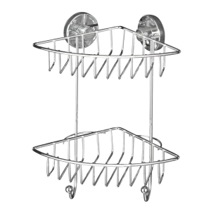 WENKO Bari Vacuum-Loc Eckregal, Befestigen ohne Bohren - Einzigartiges Saugsystem, 2 Etagen, Maße: 22,5 x 29,5 x 16 cm, Farbe: Silber WENKO Bari Vacuum-Loc Eckregal, Befestigen ohne Bohren - Einzigartiges Saugsystem, 2 Etagen, Maße: 22,5 x 29,5 x 16 cm, Farbe: Silber