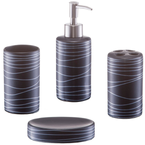 Zeller 4-teiliges Bad-Accessoires-Set in Geschenkverpackung, Seifenspender, Seifenschale, Zahnputzbecher, Utensilienhalter, Farbe: Schwarz, Material: Keramik Zeller 4-teiliges Bad-Accessoires-Set in Geschenkverpackung, Seifenspender, Seifenschale, Zahnputzbecher, Utensilienhalter, Farbe: Schwarz, Material: Keramik