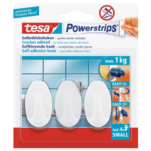 tesa Powerstrips® Haken Small Oval, Kleine, ovale Klebehaken halten Gegenstände bis zu 1 kg, 1 Packung = 3 Haken tesa Powerstrips® Haken Small Oval, Kleine, ovale Klebehaken halten Gegenstände bis zu 1 kg, 1 Packung = 3 Haken