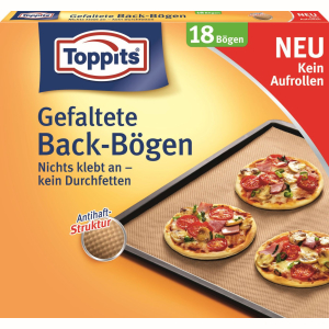 Toppits® Gefaltete Back-Bögen, Nichts klebt an, kein Durchfetten dank beidseitiger Silikonbeschichtung, 1 Packung = 18 Bögen Toppits® Gefaltete Back-Bögen, Nichts klebt an, kein Durchfetten dank beidseitiger Silikonbeschichtung, 1 Packung = 18 Bögen