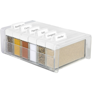 EMSA Spice Box Gewürzkartei, Inkl. 6 beliebter Gewürze: Salz, Pfeffer, Paprika, Curry, Oregano, Basilikum, Farbe: Transparent/ Weiß EMSA Spice Box Gewürzkartei, Inkl. 6 beliebter Gewürze: Salz, Pfeffer, Paprika, Curry, Oregano, Basilikum, Farbe: Transparent/ Weiß
