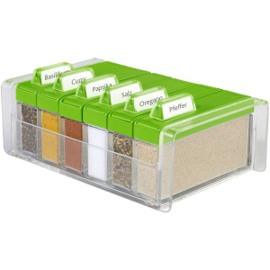 EMSA Spice Box Gewürzkartei, Inkl. 6 beliebter Gewürze: Salz, Pfeffer, Paprika, Curry, Oregano, Basilikum, Farbe: Transparent/ Grün EMSA Spice Box Gewürzkartei, Inkl. 6 beliebter Gewürze: Salz, Pfeffer, Paprika, Curry, Oregano, Basilikum, Farbe: Transparent/ Grün