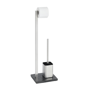 WENKO Slate Rock Stand WC-Garnitur, Offene, verchromte WC-Garnitur und Toilettenpapier-Rollenhalter, Maße: 23 x 73,5 x 19,5 cm, Farbe: Silber satiniert WENKO Slate Rock Stand WC-Garnitur, Offene, verchromte WC-Garnitur und Toilettenpapier-Rollenhalter, Maße: 23 x 73,5 x 19,5 cm, Farbe: Silber satiniert